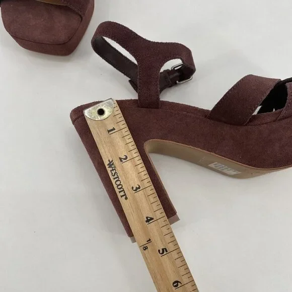 Splendid Womens Size 10 Piper Suede Platform Heeled Sandals Raisin Strappy Boho - Picture 9 of 13